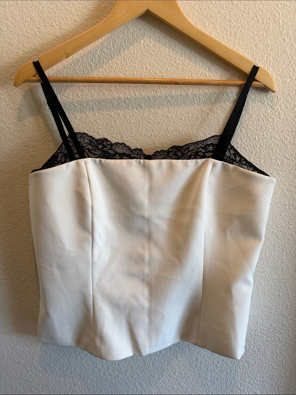 Zara White Lace-Trim Cami Top with Black Straps